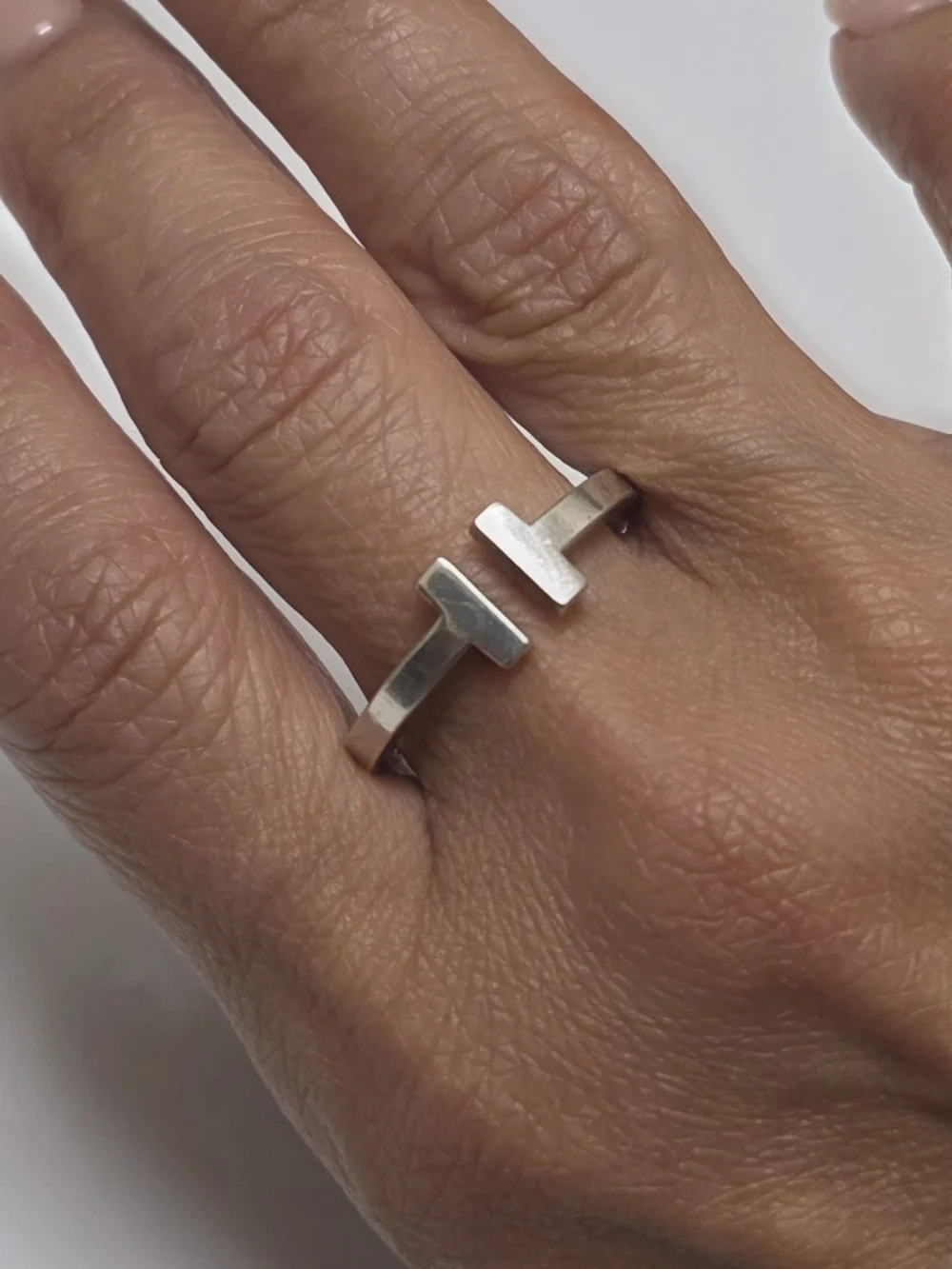 Tiffany & Co. Sterling Silver Open Double T Bar Ring